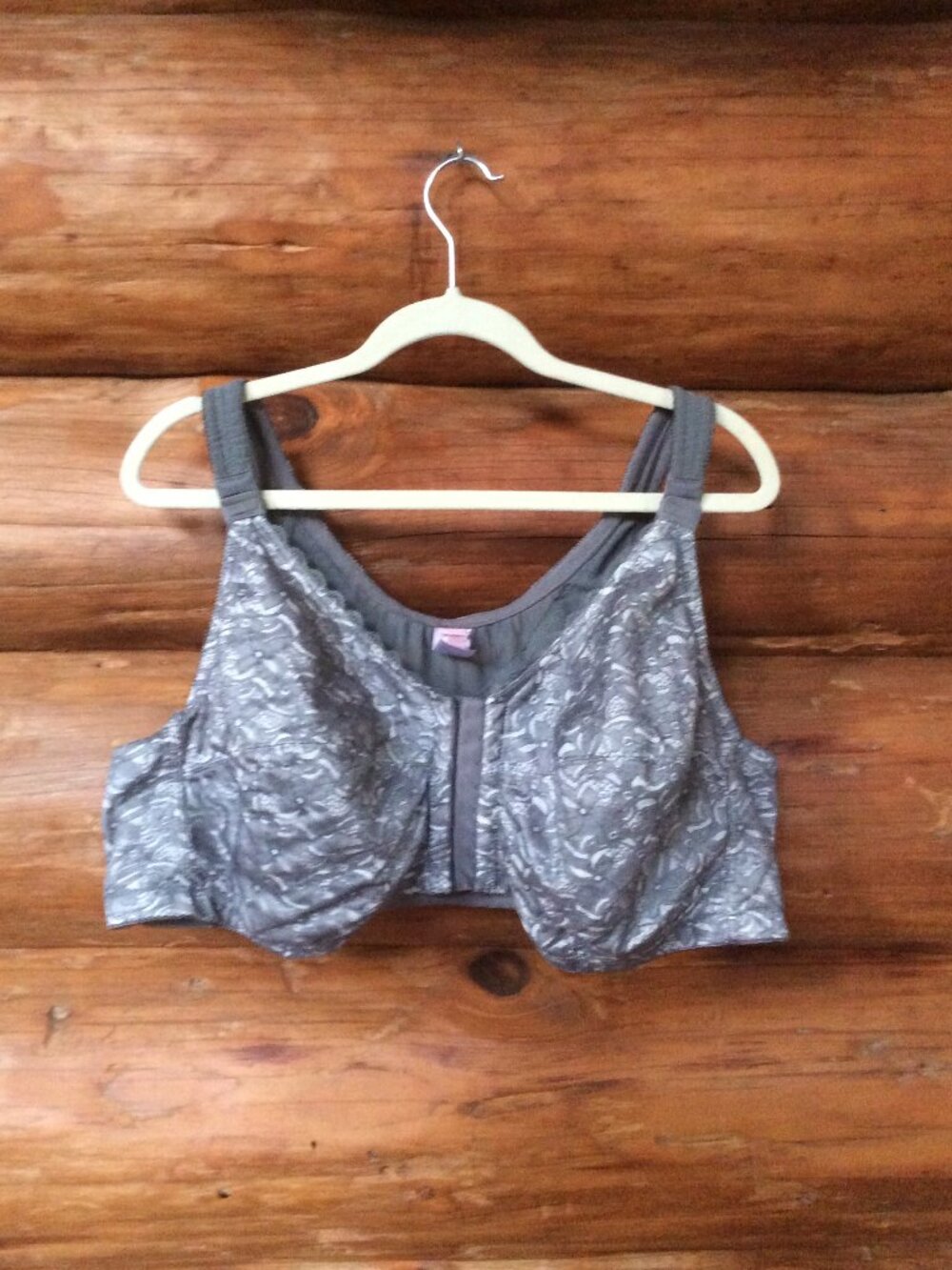 Comfort Choice Gray Overlay Lace Crisscross Back Support Posture Bra Size 54D